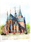 .Akwarela 21X30 cm Jadowniki Podgórne, kościół św. Prokopa Opata