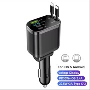 Ładowarka 5w1 USB-C PD 30W + Lightning + wyświetlacz napięcia 12V/24V