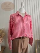 Koszula damska lniana różowa paski 44 XXL bdb plus size letnia wiosenna M&S
