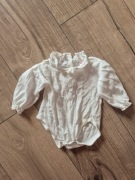 Zara delikatne białe body długi rękaw mgiełka kołnierzyk falbanki 56