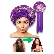 CZEPEK DO SPANIA NOCNY NA WŁOSY SATYNA + JEDWAB CZAPKA W KWIATY FIOLETOWY