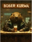 Zabawny plakat z bobrem pijącym piwo -  dekoracja ścienna,