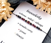 Bransoletka ochrona/miłość/odwaga (turmalin, granat, hematyt) na sznurku