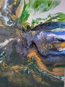 Nowoczesny Obraz Abstrakcja Pouring Złoty Niebieski Galaxy Glamour 50x40 cm