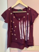 Bordowy T-shirt z nadrukiem, Stradivarius