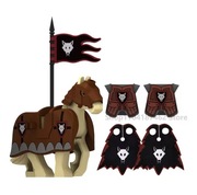 Nowy koń z klocków z herbem i zbroją Władcy Wilczego Stada