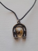 Naszyjnik z kamieniem naturalnym  podkowa vintage boho choker skórzany 