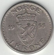 Norwegia 1 korona krone 1955 - 25 mm - nr 2