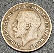 1 pens, ONE PENNY, 1913 rok, Król Jerzy V, DUŻA Moneta z Brązu