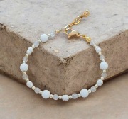 Bransoletka kamienie naturalne agat jadeit perła hematyt biała złota 