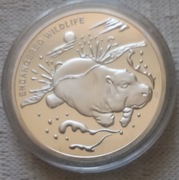 10 Franków Hipopotam B. Rzadka Chronione gatunki Srebro plater.