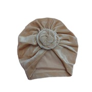 Turban czapka dziewczęca welurowa beżowa 9-12 m-cy