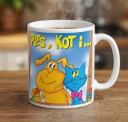 Pies Kot I... PRL retro prezent polskie bajki dobranocka kubek ceramiczny