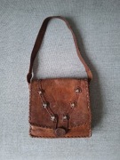 Skórzana torebka vintage listonoszka rękodzieło z lat 60-tych