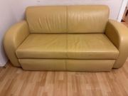Sofa skórzana rozkładana z funkcją spania skóra naturalna odcień żółty 