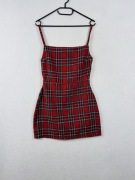 YH-55 Czerwona sukienka mini w kratę (tartan) Boohoo – Rozmiar 38 (M)