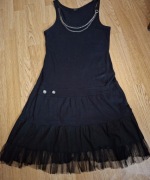 Sukienka handmade S srebrne łańcuszki tiul st. b.db+OPAKOWANIE na PREZENT