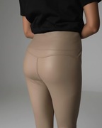 Beżowe legginsy M.Sara z eko skóry, push up xs/s
