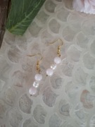 Kolczyki handmade srebro pozłacane z naturalnych kamieni perły kwarc różowy