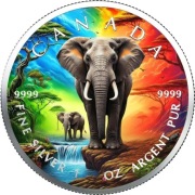 2025 Kanada - Afrykański SŁOŃ - 1 oz srebra .999 edycja kolorowa 