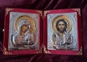 Duża Ikona prawosławna podwójna Matka Boska Jezus Chrystus.