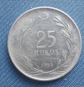 Moneta Turcja 25 kuruszy 1965