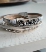 Bransoleta skórzana srebrna metalizowana wielowarstwowa na magnes