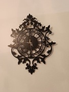 Ażurowy zegar ornamenty drewniany czarny retro 