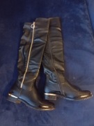 DŁUGIE KOZAKI DO KOLANA EKO SKÓRA CZARNE LEKKIE OCIEPLANE 37