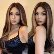 Piękna peruka, brąz ombre jasne refleksy fale