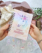 Personalizowany pamiętnik/notes z jednorożcem + naklejki i eko worek