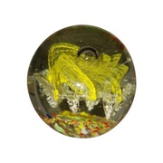 Przycisk do papieru kula szklana żółta multikolorowa świecąca