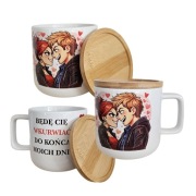 Kubek z bambusowym wieczkiem | Śmieszny napis | Personalizowany prezent  