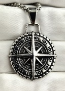 NOWY Naszyjnik męski kompas srebrny wisiorek Vintage 