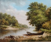Art-124_Nad jeziorem (stara łódź) - obraz olejny 