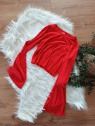 czerwona bluzka z długim rękawem czerwony prążkowany croptop 36S