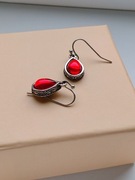 Kolczyki vintage retro czerwone oczko stare srebro kolor 