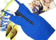 Kobaltowa bandażowa sukienka Atmosphere Zip Vintage Blue bodycon Dress 00s
