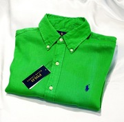 Polo Ralph Lauren lniana koszula zielona M button down shiny slim len belg.