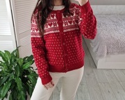 Donna czerwony wełniany sweter kardigan 30% wełna 10% angora XL