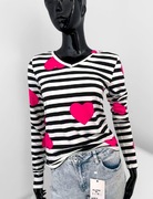 Nowa bluzka damska z długim rękawem w paski i serca, La Blanche S/M