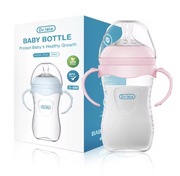 Butelka dla noworodka 240 ml z uchwytem | Różowa