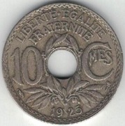 Francja 10 centymów centimes 1925 21,3 mm nr 1