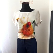 T-shirt oversize z biedronką M/38 łączone materiały #1476