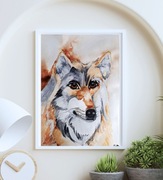 Akwarela oryginalna A3 "Wilk", obraz ręcznie malowany, las, zwierzę