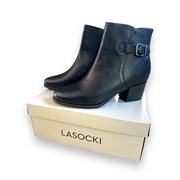 Buty czarne botki Lasocki obcas skóra r.39