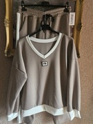 Komplet damski dresowy typ masełko beżowy=fango/białe wstawki