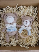 Zestaw na prezent chrzest Miś+grzechotka Handmade 