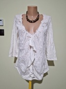 Bluzka z żabotem i dużym dekoltem "pognieciona" ecru