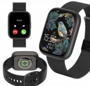 Smartwatch damski czarny zegarek na rękę kobiecy na bransolecie dwa paski